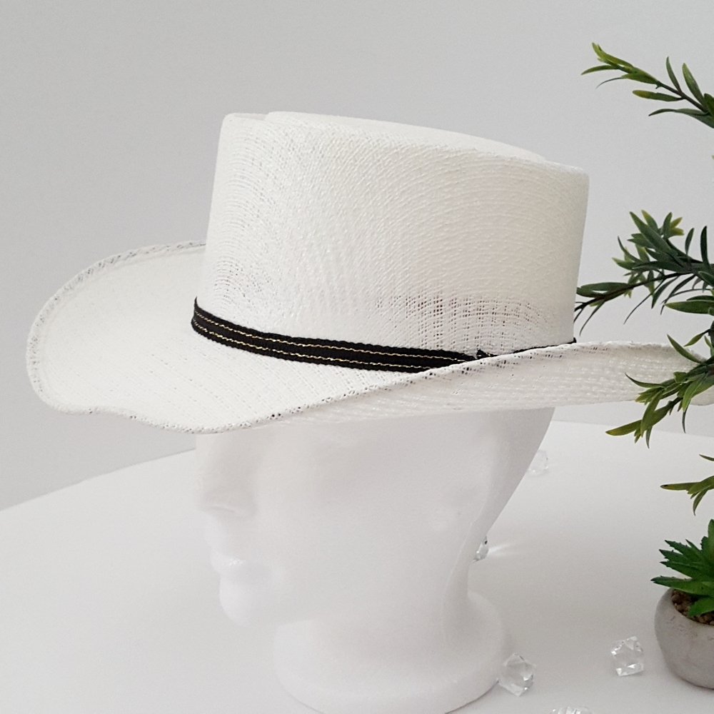 Mexico White Hollow Straw Fedora Hat